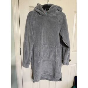 Layla Womens Sherpa Fleece Hoodie Dress Grey Animal Hood Loungewear Small
